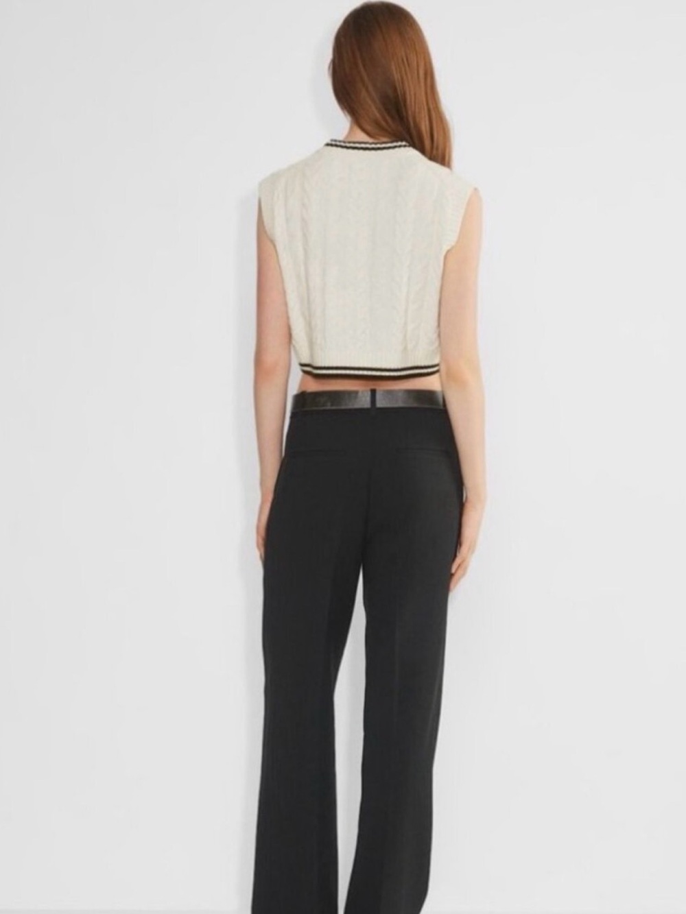 Sunday Best Winston Cable Knit Cropped Sweater Vest White Size 2XS Merino Wool - Picture 2 of 8